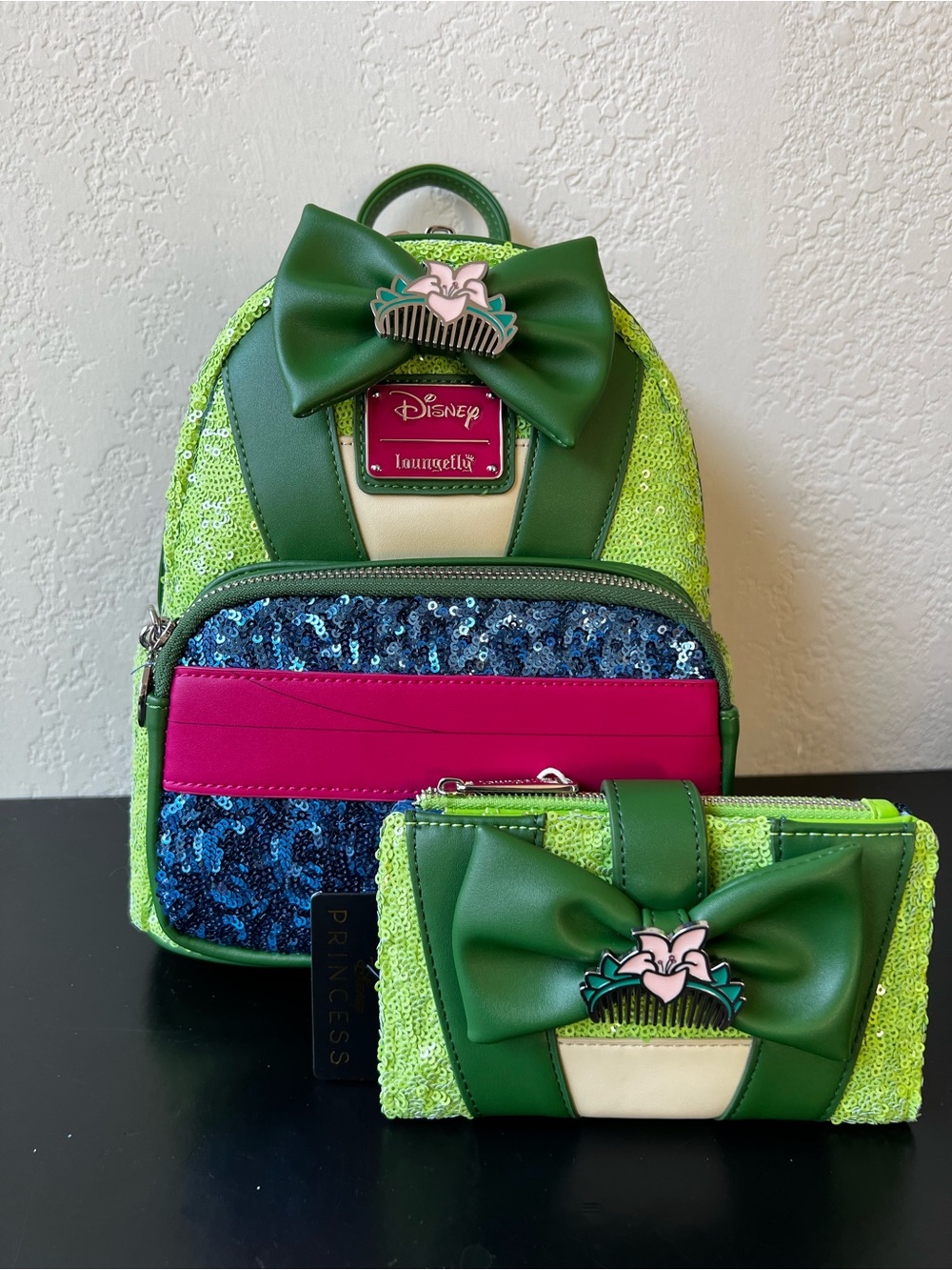 Loungefly Disney Exclusive Princess Mulan Sequin Mini Backpack AND Wallet - NWT!